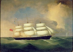Driemaster Engelse clipper op zee door English School